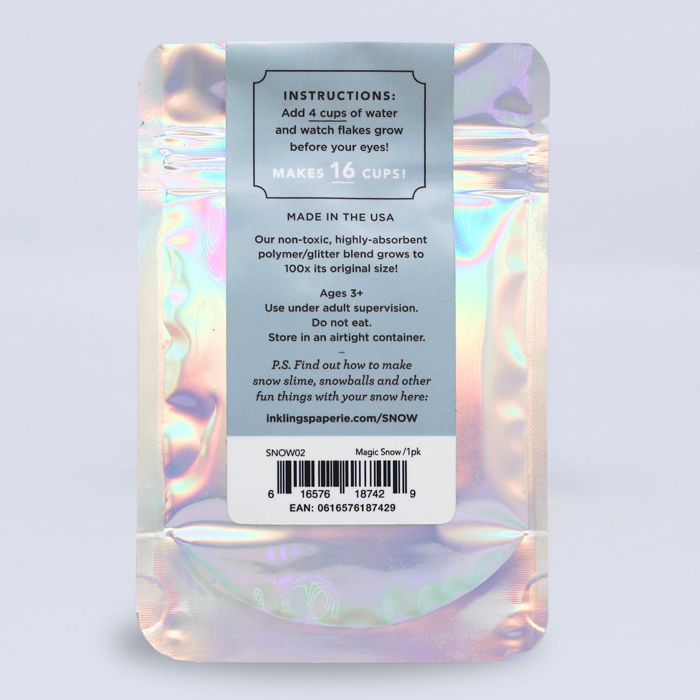 our non-toxic, highly-absorbent polymer/glitter blend grows to 100x its original size!